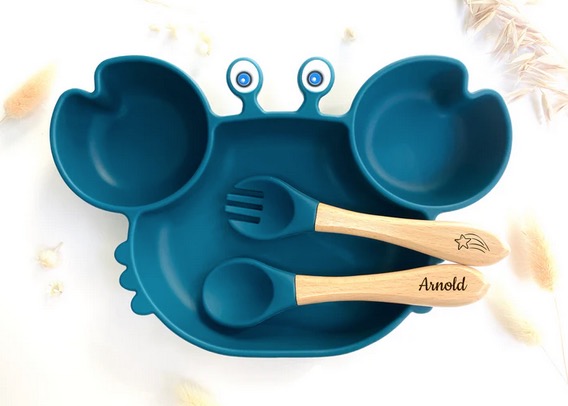 Set repas et couvert Crabe pour Enfant - Bleu Marine