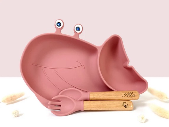 Set repas et couvert Baleine - Rose