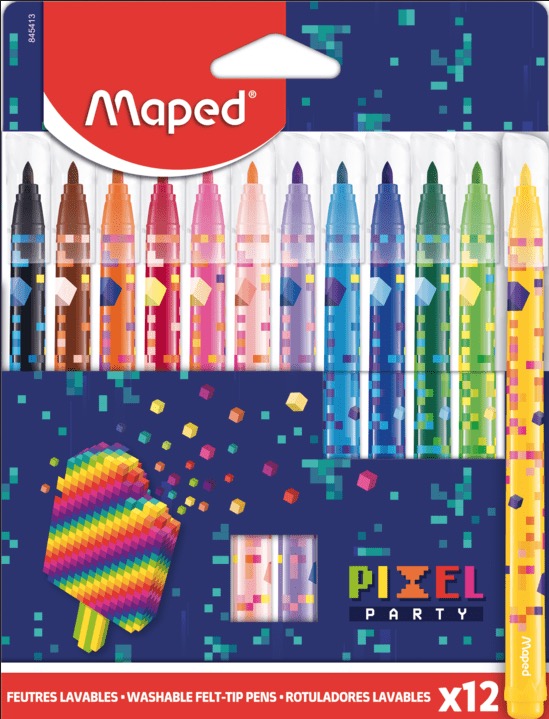 12 Feutres de coloriages Pixel Party