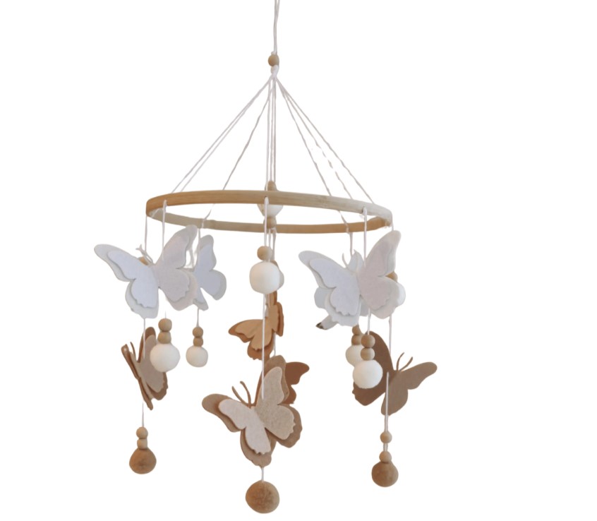 Mobile decoratif papillons marron-blanc