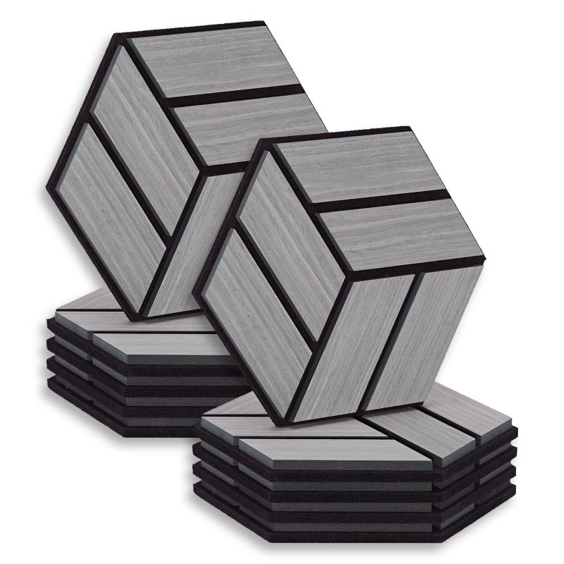 10 Panneaux muraux 30x26 hexagone gris bois