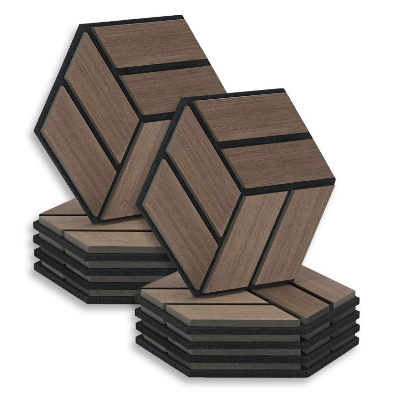 10 Panneaux muraux 30x26 hexagone marron bois