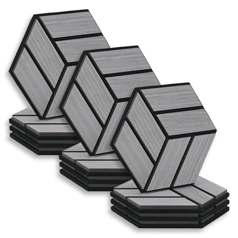 12 Panneaux muraux 30x26 hexagone gris bois