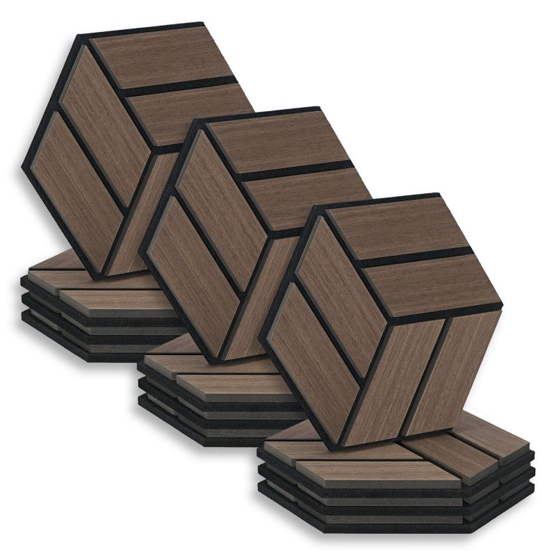 12 Panneaux muraux 30x26 hexagone marron bois