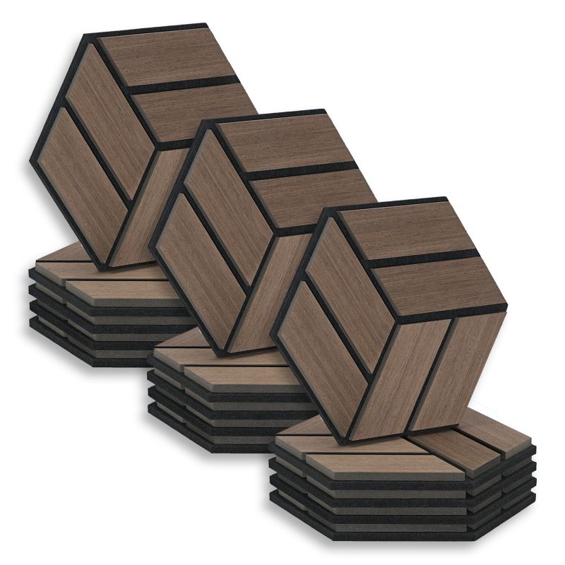15 Panneaux muraux 30x26 hexagone marron bois
