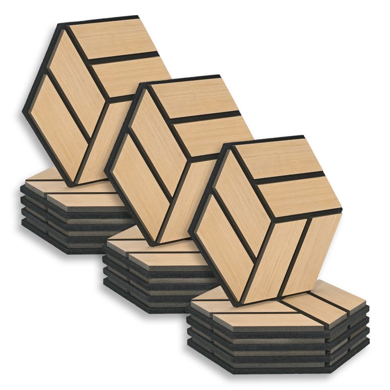 15 Panneaux muraux 30x26 hexagone naturel bois