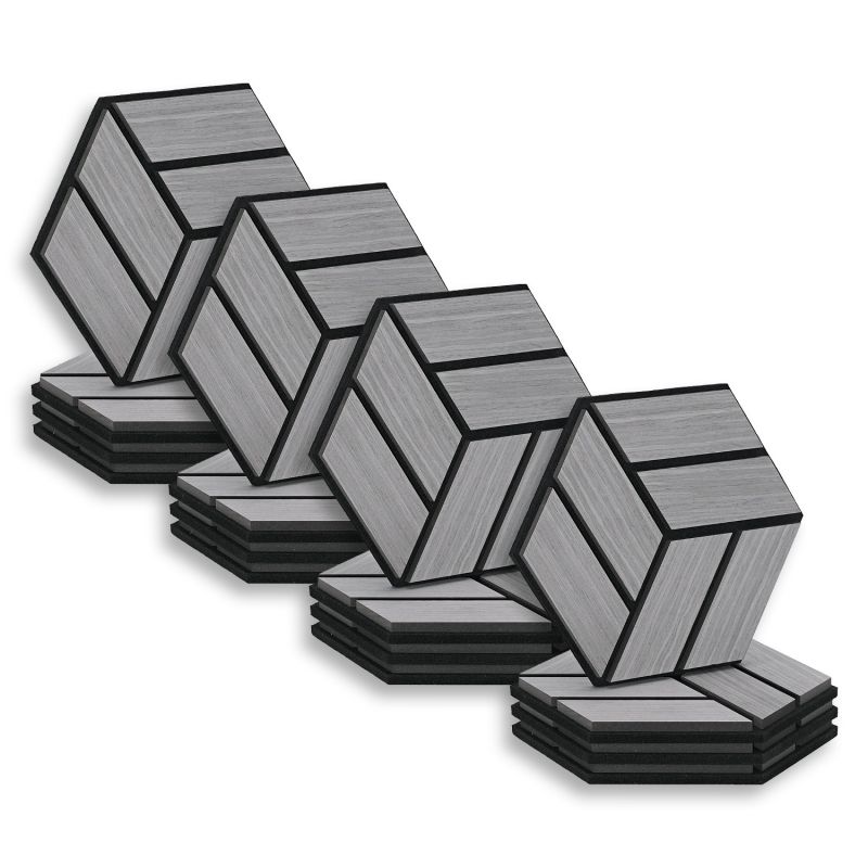 16 Panneaux muraux 30x26 hexagone gris bois