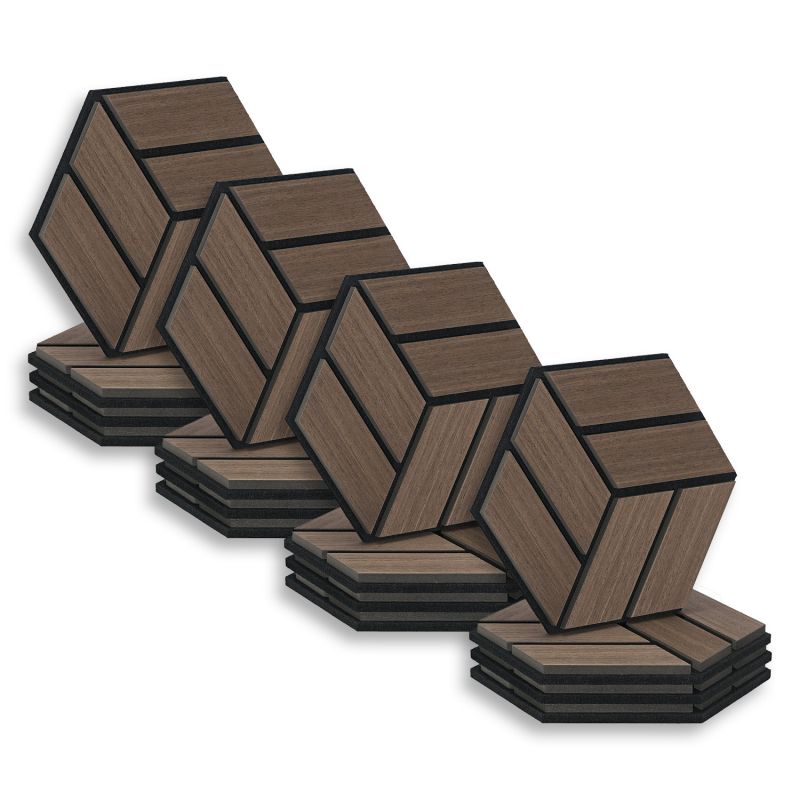 16 Panneaux muraux 30x26 hexagone marron bois