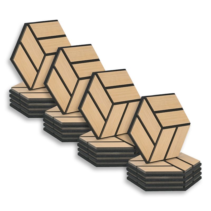 20 Panneaux muraux 30x26 hexagone naturel bois