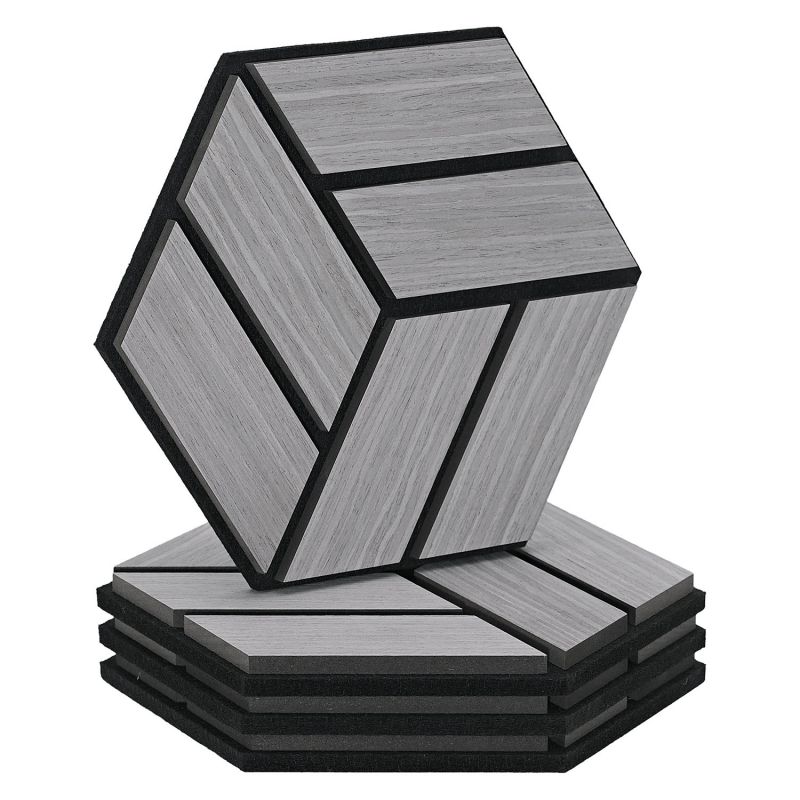 4 Panneaux muraux 30x26 hexagone gris bois