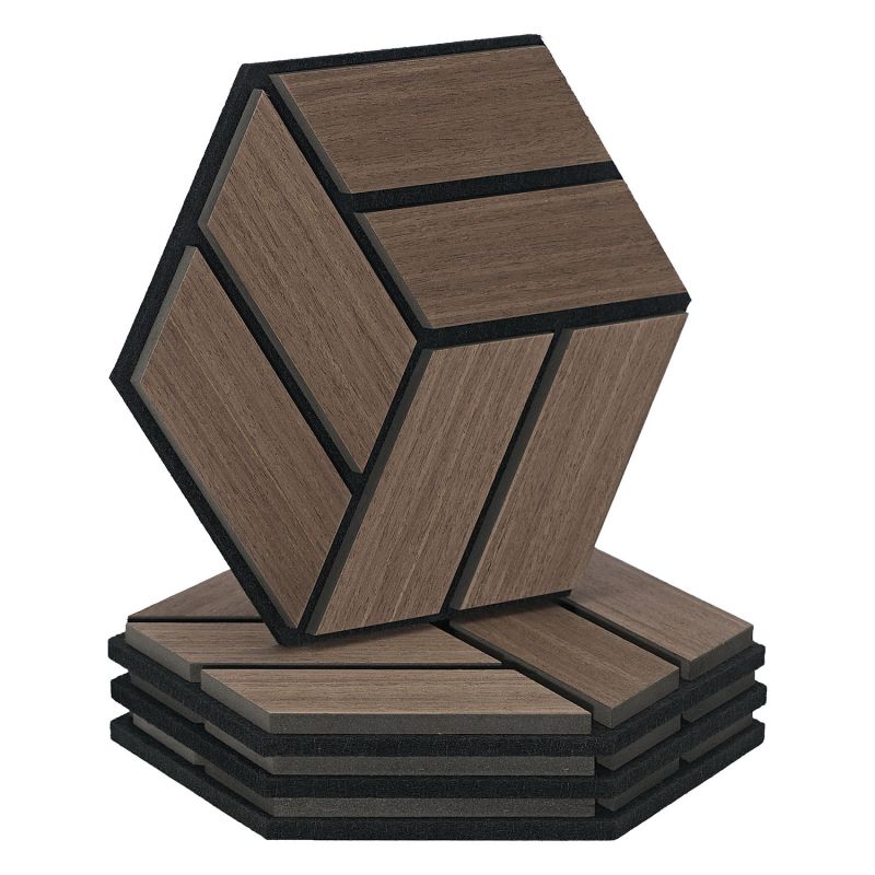 4 Panneaux muraux 30x26 hexagone marron bois