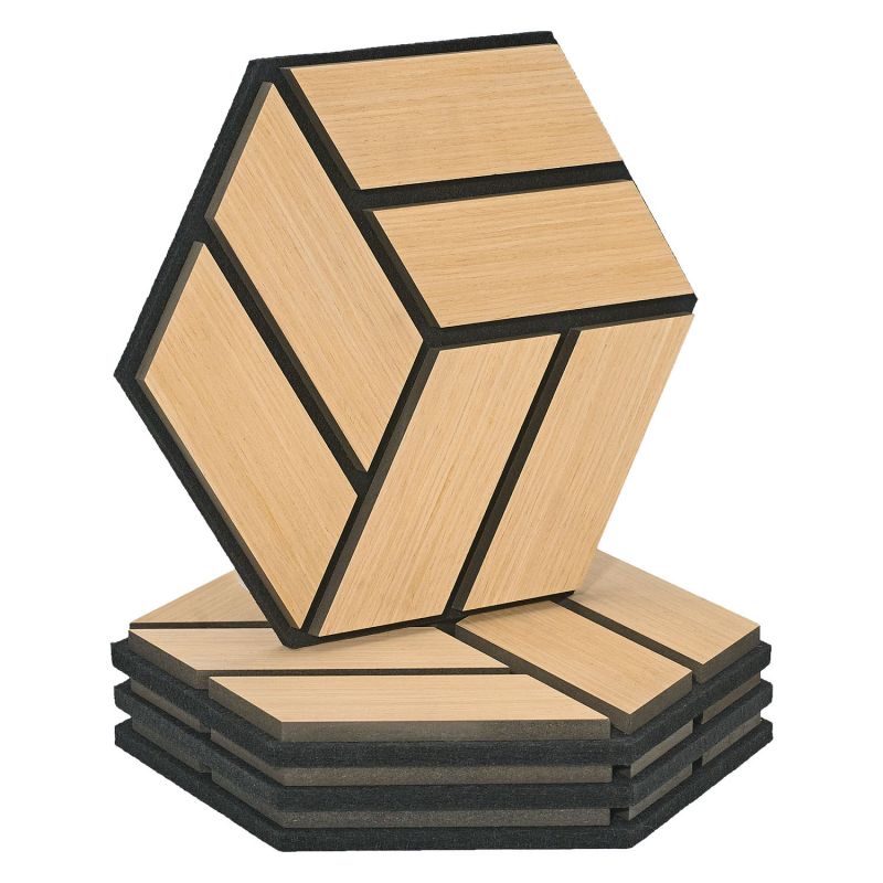 4 Panneaux muraux 30x26 hexagone naturel bois