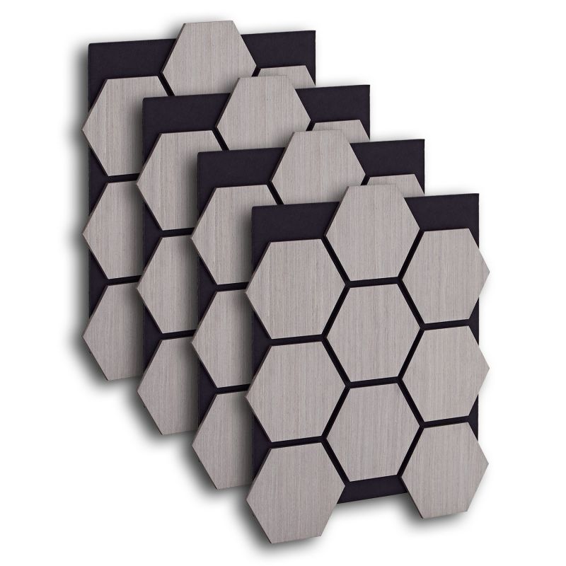 4 Panneaux muraux 62x76 hexagone gris bois
