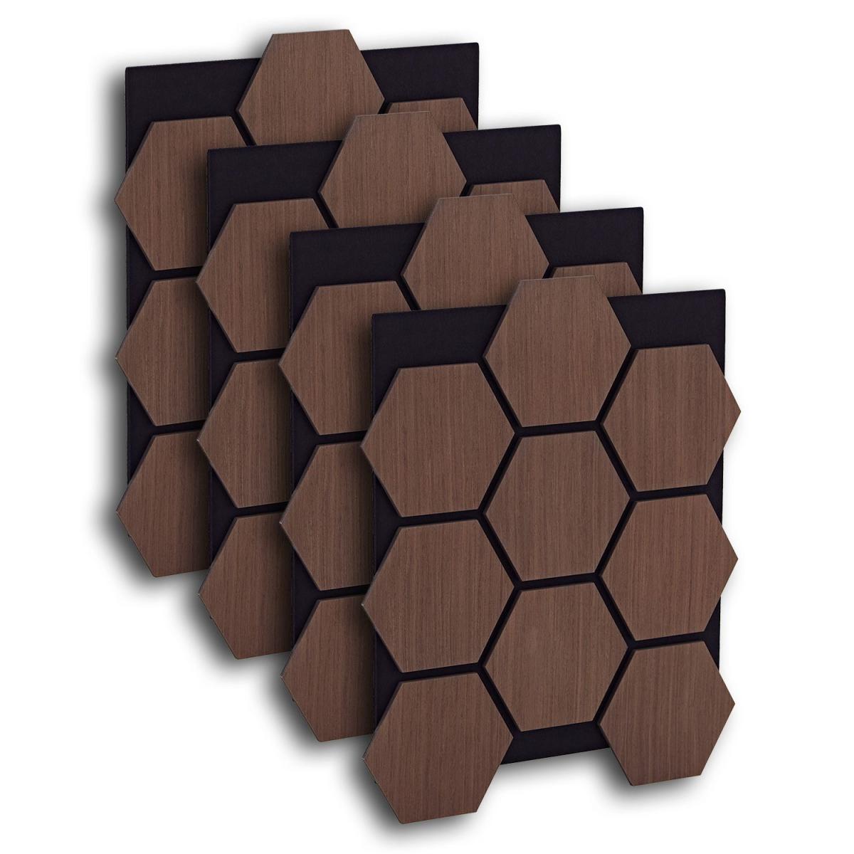 4 Panneaux muraux 62x76 hexagone marron bois