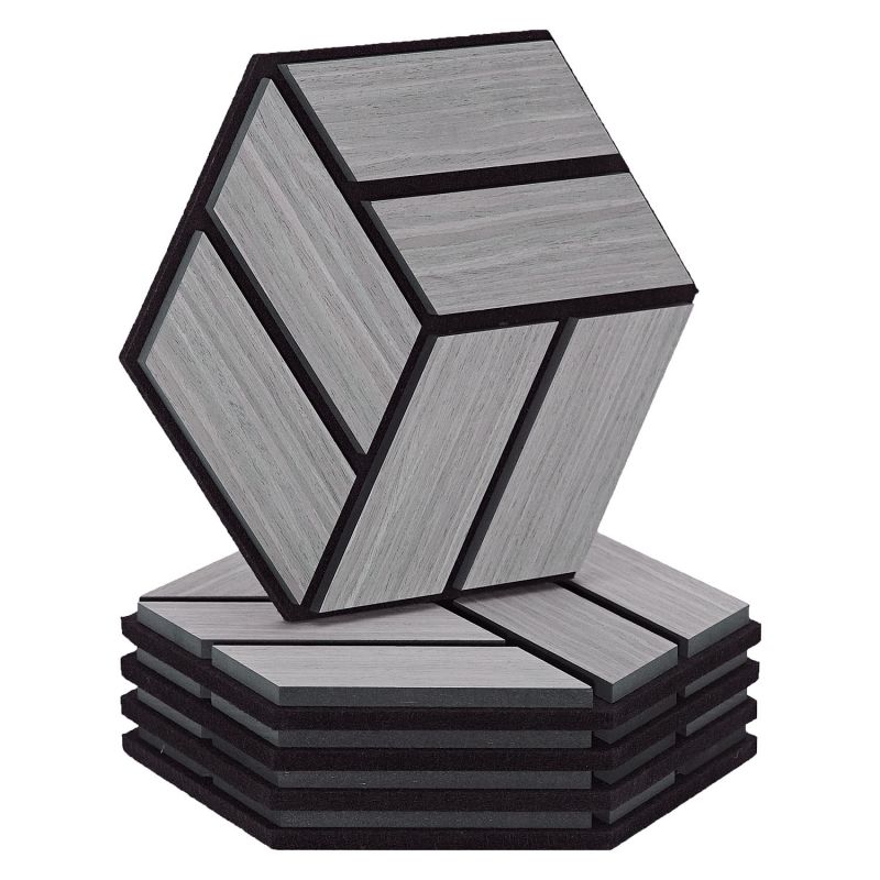 5 Panneaux muraux 30x26 hexagone gris bois
