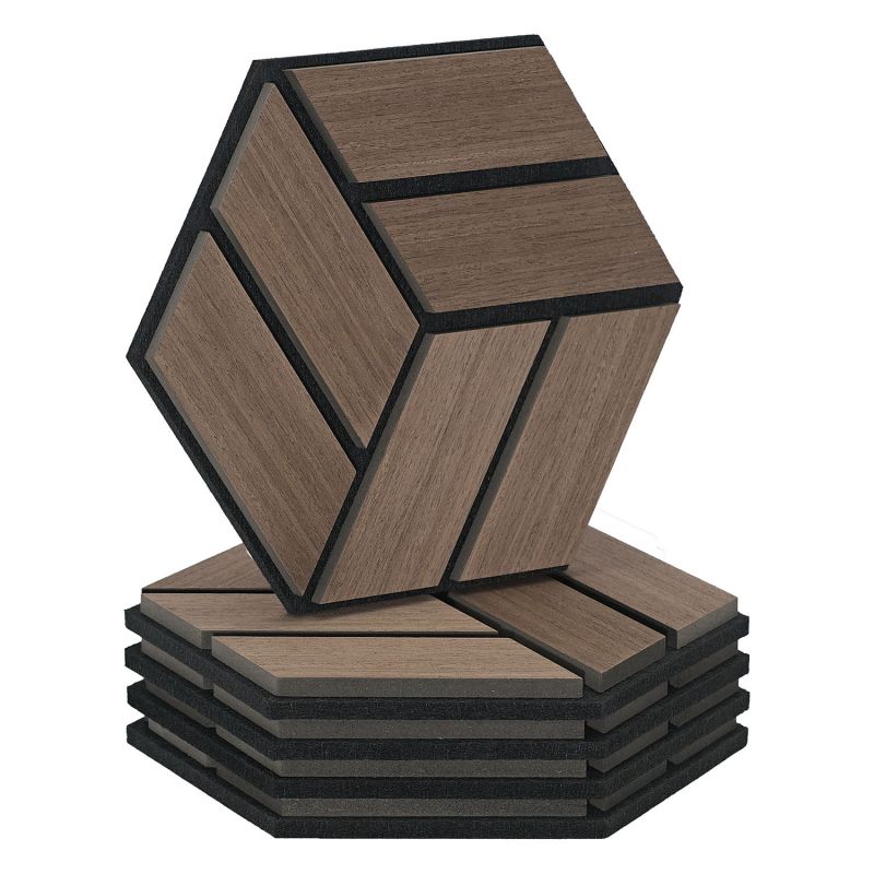 5 Panneaux muraux 30x26 hexagone marron bois