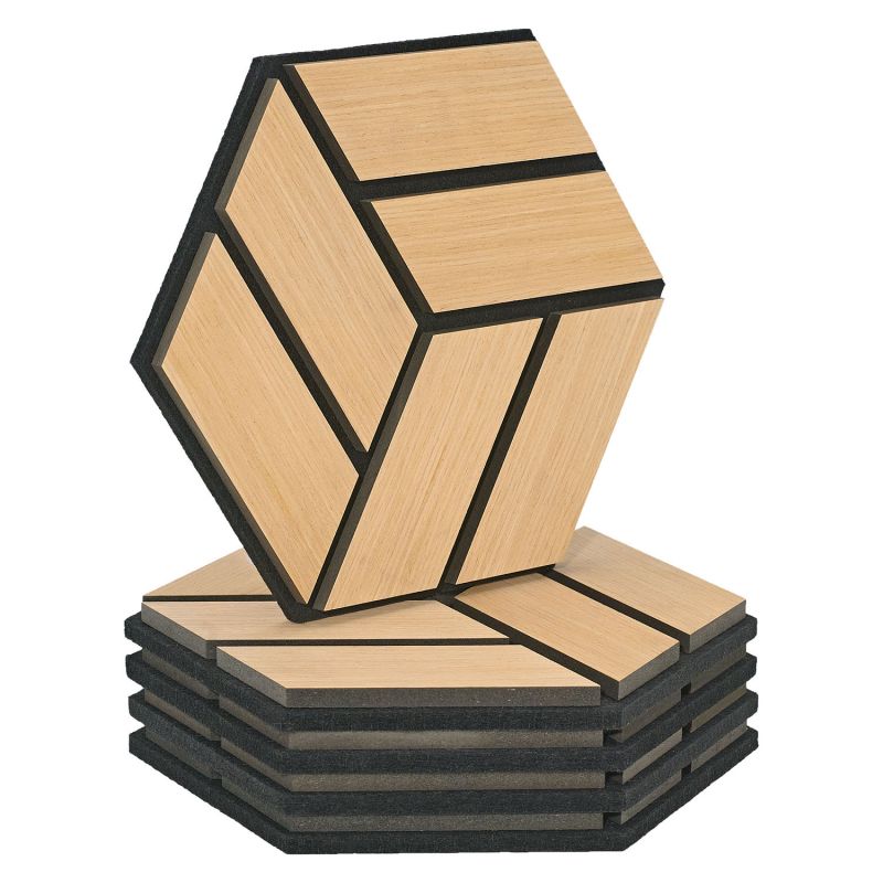 5 Panneaux muraux 30x26 hexagone naturel bois