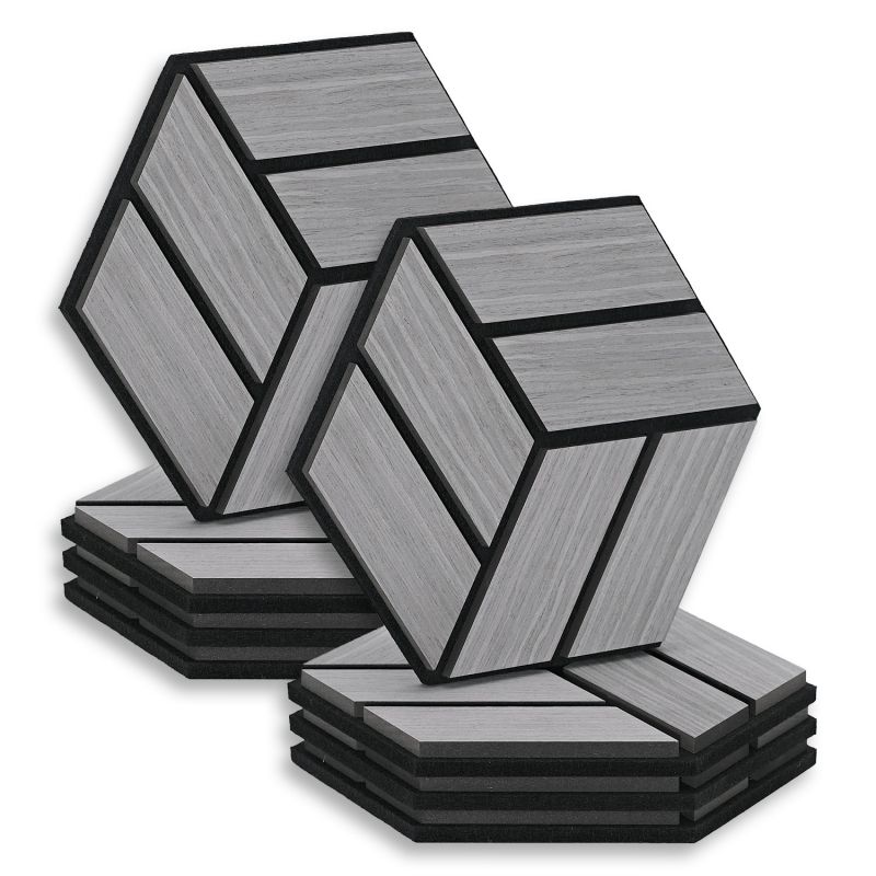 8 Panneaux muraux 30x26 hexagone gris bois