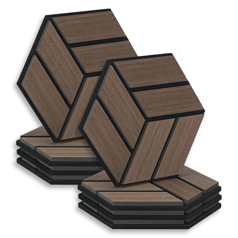 8 Panneaux muraux 30x26 hexagone marron bois