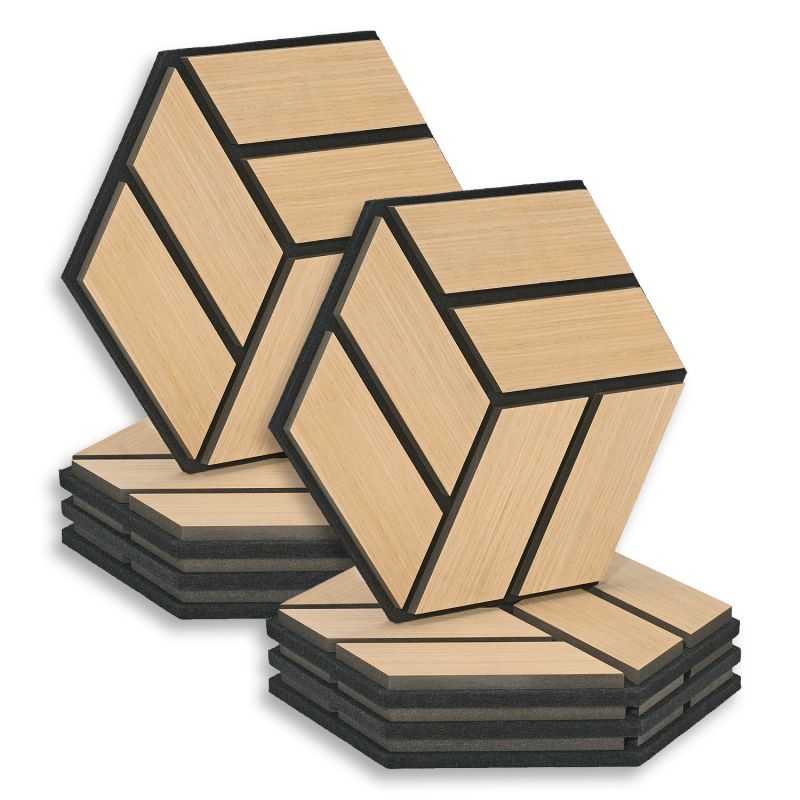 8 Panneaux muraux 30x26 hexagone naturel bois