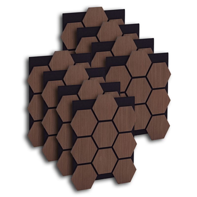 8 Panneaux muraux 62x76 hexagone marron bois