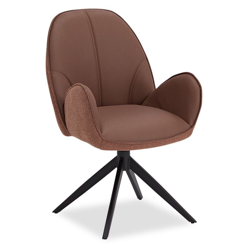 Chaise oeuf moderne cuir bouclé marron