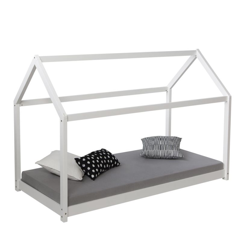 Lit enfant 80x160 blanc cabane matelas