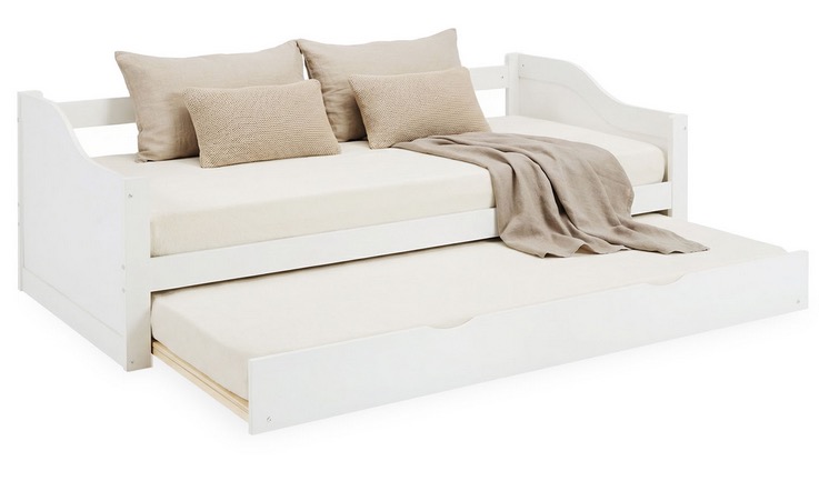 Lit gigogne 90x200 cm blanc avec 2 matelas – Lit double extensible