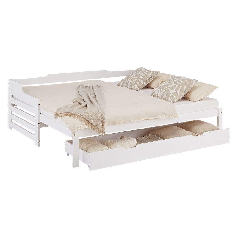 Lit gigogne 90x200 2 matelas tiroir bois blanc