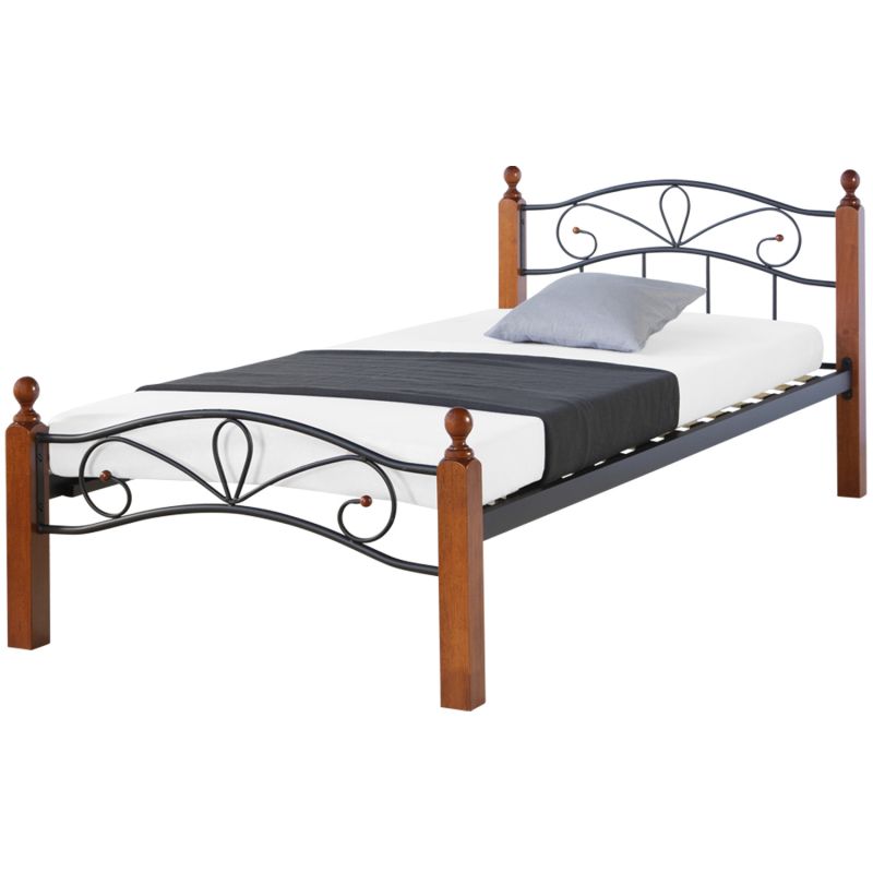 Lit métal matelas sommier 90x200 noir/marron