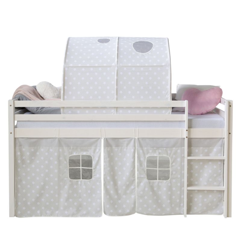 Lit mi-haut 90x200 sommier pin tunnel étoiles grises