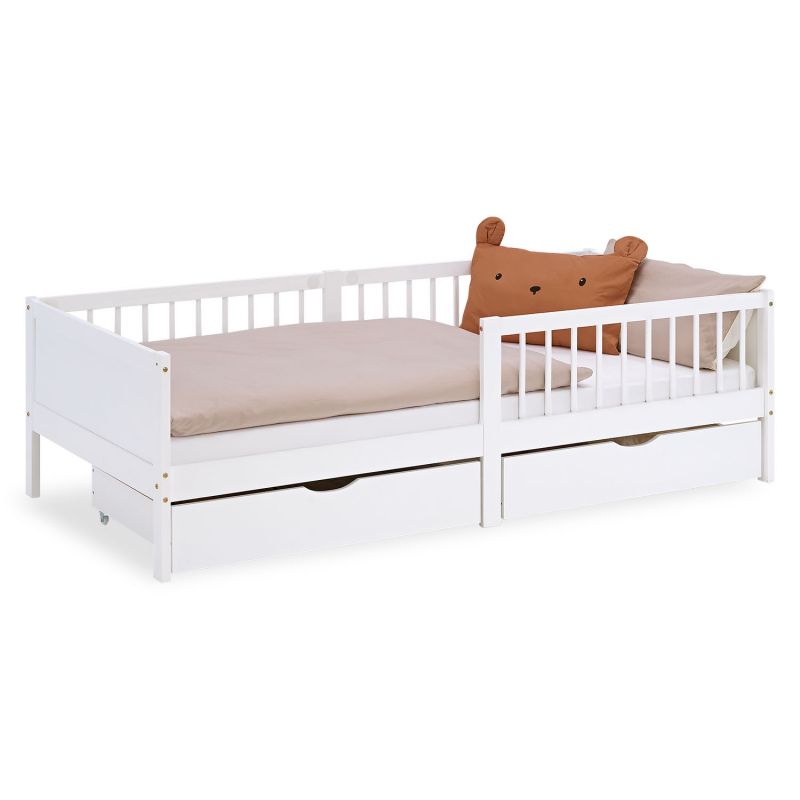 Lit simple 90x200 2 tiroirs bois blanc enfant
