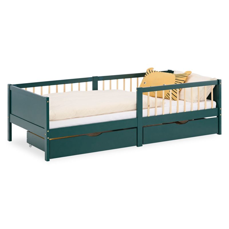 Lit simple 90x200 2 tiroirs bois vert enfant