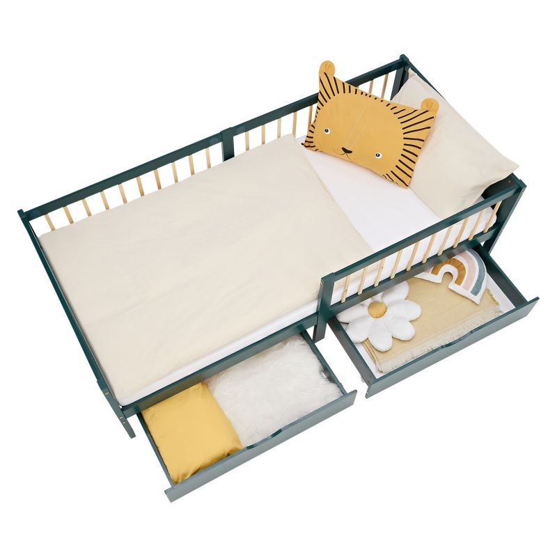 Lit simple 90x200 matelas 2 tiroirs vert enfant