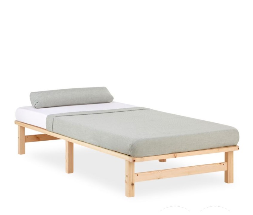 Lit simple 90x200 matelas bois naturel