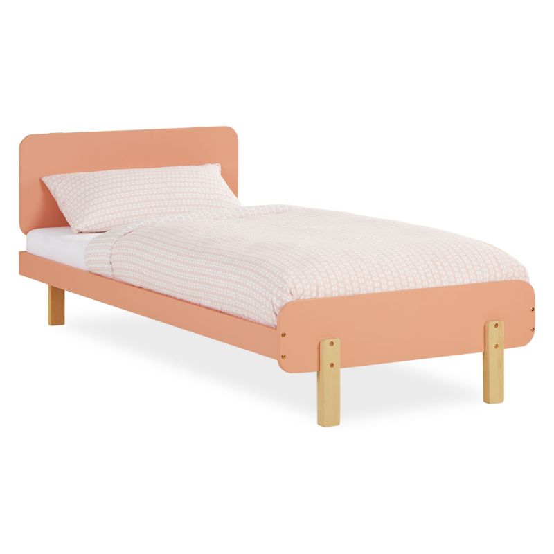 Lit simple 90x200 rouge bois enfant sommier