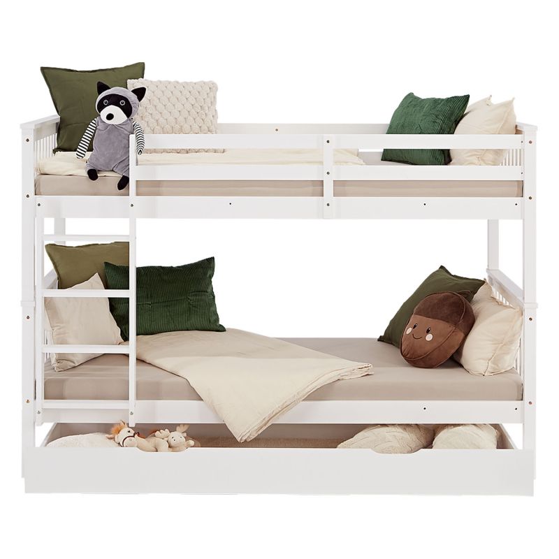 Lit superposé matelas rangement bois 90x200 blanc