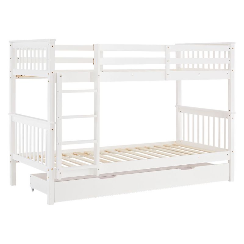 Lit superposé rangement bois enfant 90x200 blanc