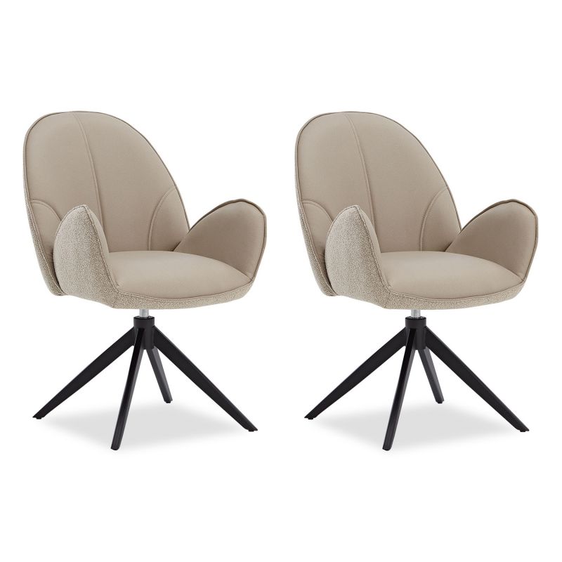 Lot 2 chaises oeuf modernes cuir bouclé beige