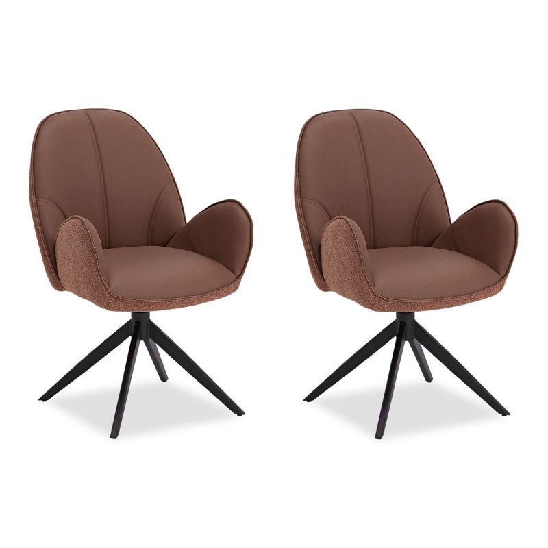 Lot 2 chaises oeuf modernes cuir bouclé marron