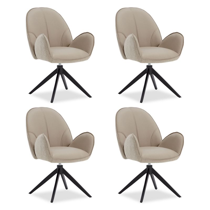 Lot 4 chaises oeuf modernes cuir bouclé beige