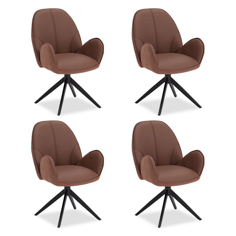 Lot 4 chaises oeuf modernes cuir bouclé marron