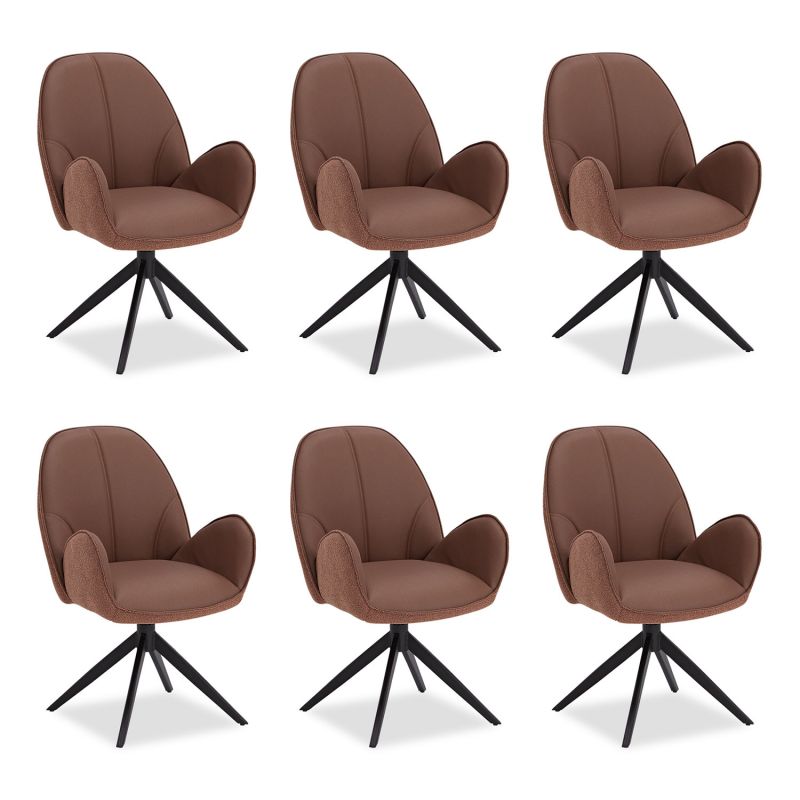 Lot 6 chaises oeuf modernes cuir bouclé marron