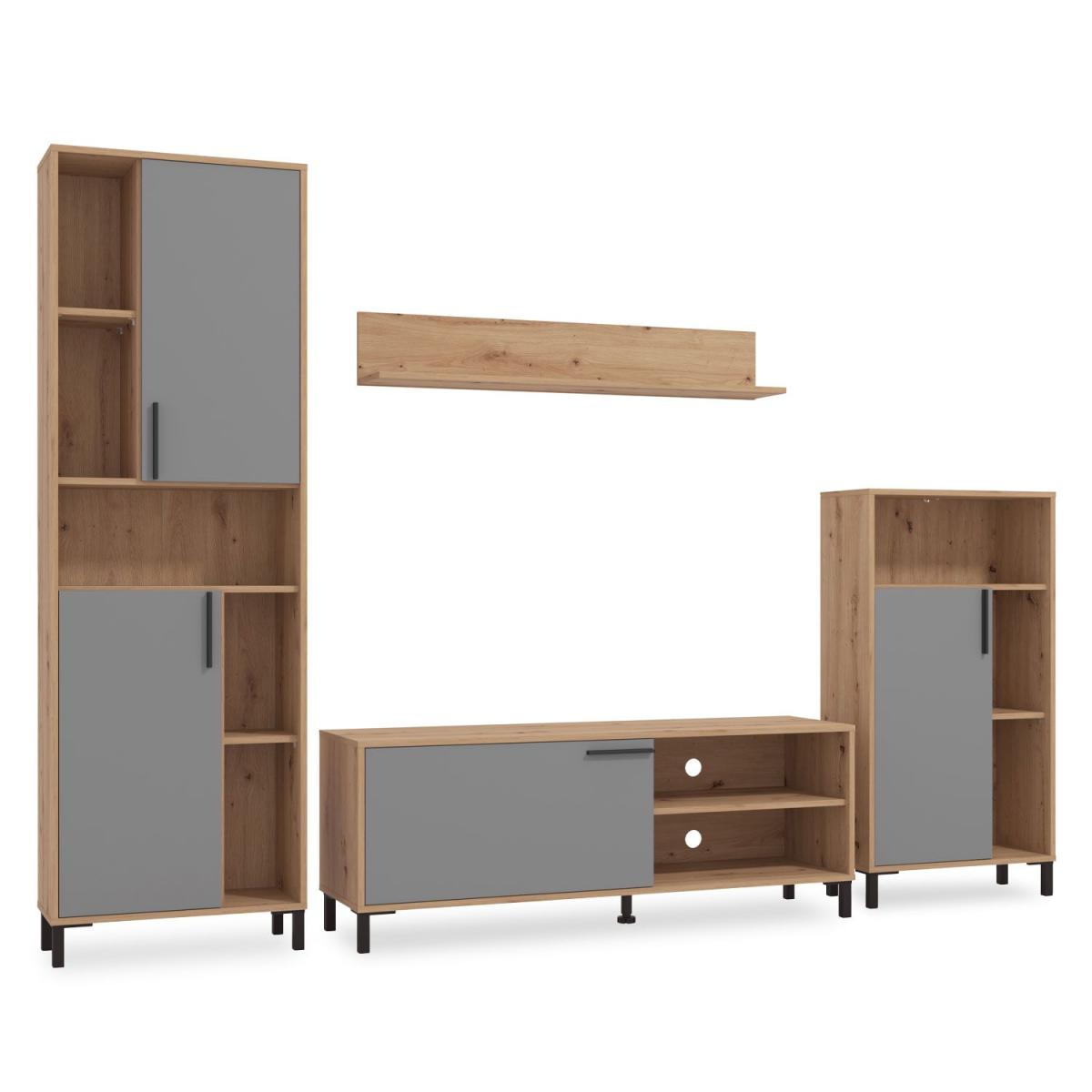 Meuble salon moderne 4 pièces chêne gris TV
