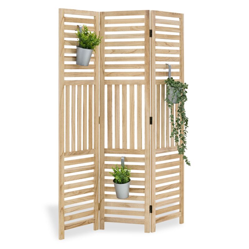 Paravent 3 pans bois naturel pliable