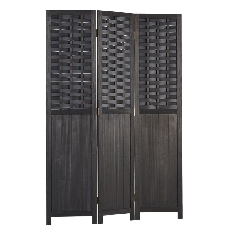 Paravent 3 pans bois rotin noir