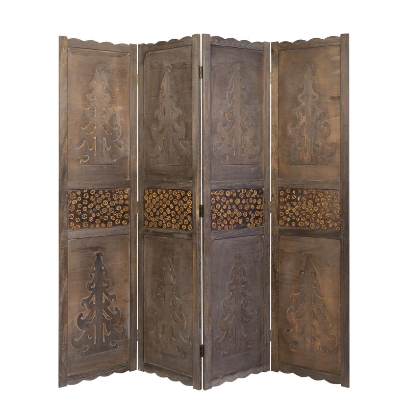 Paravent 4 pans  bois marron