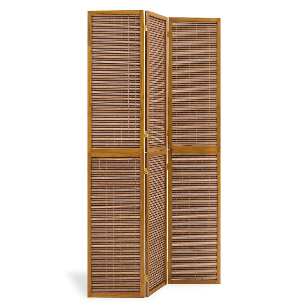 Paravent bois 3 pans bambou marron