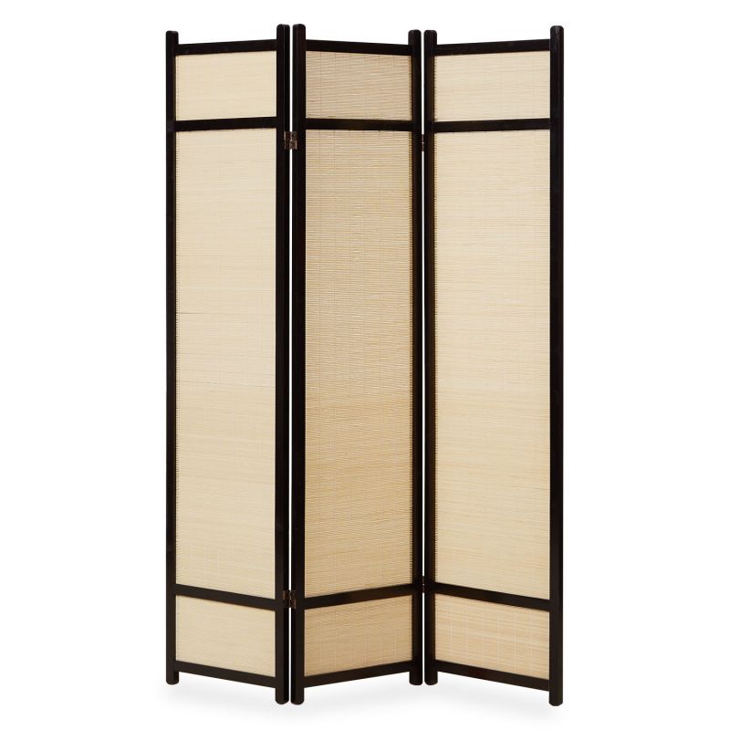 Paravent bois 3 pans bambou noir