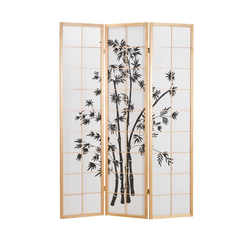 Paravent bois 3 pans bambou clair